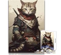 Adults 1000 Piece Jigsaw Puzzle Cat Japan Samurai Unique Challenge Game Hand Speed Race Educational Toy Size 38x52cm