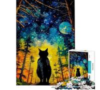 Adults 1000 Piece Jigsaw Puzzle Cat Mon Night Animal Jigsaws for Adults Fun Games Analysis And Logic Parent-child Interaction (Size 38x26cm)
