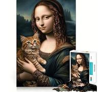 Adults 1000 Piece Jigsaw Puzzle Cat Mona Lisa Fine Joint Fun Mind Game Gift Cozy Game Play Xmas Leisure Gift (38x26cm)