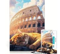 Adults 1000 Piece Jigsaw Puzzle Cat Napping at Colosseum Premium Cut Play Brain Teasing Play Idle Fun Time Xmas Art Display (38x26cm)