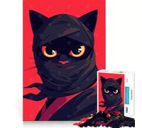 Adults 1000 Piece Jigsaw Puzzle Cat Ninja Minimalist Pop Art Illustration Smooth Cut Art Smart Brain Activity Leisure Time Fun Xmas Decor Gift (38x52cm)