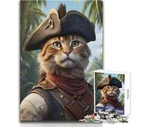 Adults 1000 Piece Jigsaw Puzzle Cat Pirates Funny Ideal for Cozy Downtime Fine Precision Die Cut Play Toy Size 38x26cm