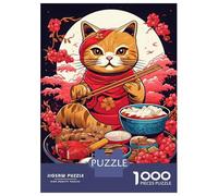 Adults 1000 Piece Jigsaw Puzzle Cat Ramen Ruby Puzzles for Adults Fun Games Perfect Decoration Parent-child Interaction 52x38cm/1000pcs