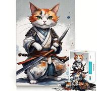 Adults 1000 Piece Jigsaw Puzzle Cat Samurai Japan Warrior Sharp Cut Art Brain Challenge Fun Idle Time Game Birthday Game Gift (38x52cm)
