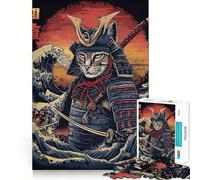Adults 1000 Piece Jigsaw Puzzle Cat Samurai Warrior Japan Sharp Cut Art Brain Challenge Fun Idle Time Game Birthday Game Gift (38x52cm)