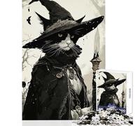 Adults 1000 Piece Jigsaw Puzzle Cat Witch with Staff in Forest Puzzle For Teenagers Precision Cutting Train Your Brain And Hands Learning Educational Toys (50x75cm)