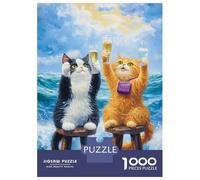 Adults 1000 Piece Jigsaw Puzzle Cats Toasting on The Sea Jigsaws for Adults Fun Games Wall Decoration Unique Gifts for Birthday And Christmas 38x26cm/1000pcs