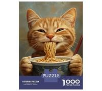 Adults 1000 Piece Jigsaw Puzzle Charming Cat with Noodles Jigsaw Puzzle Brain Teaser Game Wall Art Unique Gifts for Birthday And Christmas 38x26cm/1000pcs