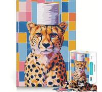 Adults 1000 Piece Jigsaw Puzzle Cheetah with Toilet Paper Hat Sharp Cut Art Brain Challenge Fun Idle Time Game Birthday Game Gift (38x52cm)