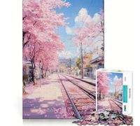 Adults 1000 Piece Jigsaw Puzzle Cherry Blossom Train Tracks Sharp Cut Art Brain Challenge Fun Idle Time Game Birthday Game Gift (38x52cm)