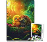 Adults 1000 Piece Jigsaw Puzzle Chick And Hedgehog Friends Ideal for Cozy Downtime Fine Precision Die Cut Play Toy Size 38x52cm