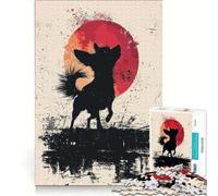 Adults 1000 Piece Jigsaw Puzzle Chihuahua Silhouette with Red Moon, Educational Games, Fun at Home Activities, Wishlist with Santa Claus 38x52cm