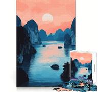 Adults 1000 Piece Jigsaw Puzzle China Sunset Illustration Minimalist Nature Art Illustration Precise Edge Art Mind Challenge Toy Quiet Game Time Christmas Fun Gift (38x52cm)