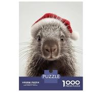 Adults 1000 Piece Jigsaw Puzzle Christmas Porcupine Wearing Santa Hat Puzzles for Adults Toy Wall Decor Difficult Hard Difficult And Challenge 70x50cm/1000pcs