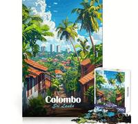 Adults 1000 Piece Jigsaw Puzzle Colombo, Sri Lanka Travel Poster Precise Cut Art Cognitive Teaser Toy Relax Play Time Xmas Art Display (38x52cm)