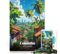 Adults 1000 Piece Jigsaw Puzzle Colombo, Sri Lanka Travel Poster Smooth Cut Art Smart Brain Activity Leisure Time Fun Xmas Decor Gift (50x75cm)