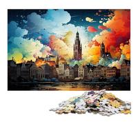 Adults 1000 Piece Jigsaw Puzzle Color Illustration of Antwerp Jigsaw Family Fun Puzzle Fun at Home Activities Birthday PresentTravel Gifts 1000 PCS(38x26cm)