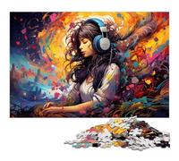 Adults 1000 Piece Jigsaw Puzzle Colorful Girl Listening to Music Jigsaw Family Fun Puzzle Fun at Home Activities Birthday PresentTravel Gifts 1000pcs(75x50cm)