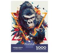 Adults 1000 Piece Jigsaw Puzzle Colorful Gorilla Portrait with Geometric Shapes Jigsaw Puzzle Brain Teaser Game Presents for Women Difficult And Challenge 38x26cm/1000pcs