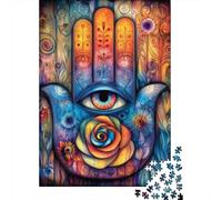 Adults 1000 Piece Jigsaw Puzzle Colorful Hamsa Hand Art Print Jigsaws for Adults Fun Games Wall Decoration Unique Gifts for Birthday And Christmas 38x26cm/1000pcs