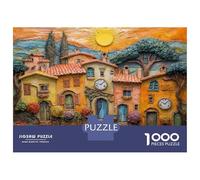 Adults 1000 Piece Jigsaw Puzzle Colorful Mediterranean Village Scene Puzzles for Adults Fun Games Perfect Decoration Parent-child Interaction 70x50cm/1000pcs