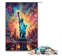 Adults 1000 Piece Jigsaw Puzzle Colorful Psychedelia of The Statue of Liberty Family Fun Puzzle with Matching Poster And Trivia Sheet 1000 PCS(75x50cm)