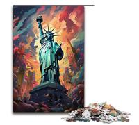 Adults 1000 Piece Jigsaw Puzzle Colorful Psychedelia of The Statue of Liberty Family Fun Puzzle with Matching Poster And Trivia Sheet 1000 PCS(38x26cm)