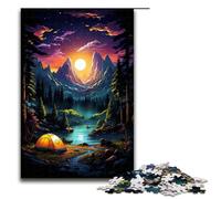 Adults 1000 Piece Jigsaw Puzzle Colorful Psychedelic Forest Camping Family Fun Puzzle with Matching Poster And Trivia Sheet 1000 PCS(75x50cm)