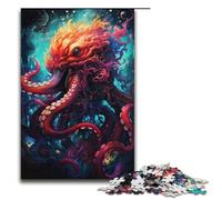 Adults 1000 Piece Jigsaw Puzzle Colorful Psychedelic Monster Octopus Family Fun Puzzle with Matching Poster And Trivia Sheet 1000 PCS(38x26cm)