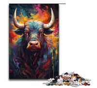 Adults 1000 Piece Jigsaw Puzzle Colorful Psychedelic of A Buffalo Ink Painting Family Fun Puzzle with Matching Poster And Trivia Sheet 1000 PCS(38x26cm)
