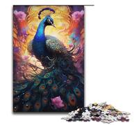 Adults 1000 Piece Jigsaw Puzzle Colorful Psychedelic Peacock Family Fun Puzzle with Matching Poster And Trivia Sheet 1000 PCS(38x26cm)