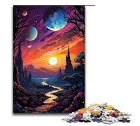 Adults 1000 Piece Jigsaw Puzzle Colorful Psychedelic Planetary Landscape Family Fun Puzzle with Matching Poster And Trivia Sheet 1000 PCS(75x50cm)