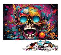 Adults 1000 Piece Jigsaw Puzzle Colorful Psychedelic Skull Difficult Hard Jigsaw Great Gifts And Toys for Teenager Age 14 Years Up 1000 PCS(75x50cm)