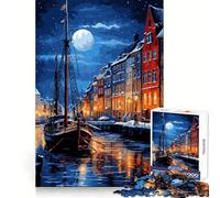 Adults 1000 Piece Jigsaw Puzzle Copenhagen Night Pixel Art Precise Edge Art Mind Challenge Toy Quiet Game Time Christmas Fun Gift (38x26cm)