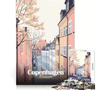 Adults 1000 Piece Jigsaw Puzzle Copenhagen Street View Premium Cut Fun Problem Solve Fun Chill Game Play Birthday Game Gift (38x52cm)
