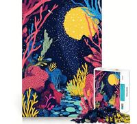 Adults 1000 Piece Jigsaw Puzzle Coral Reef Night Abstract Minimalist Art Illustration Premium Cut Play Brain Teasing Play Idle Fun Time Xmas Art Display (50x75cm)