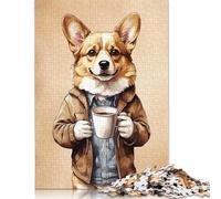 Adults 1000 Piece Jigsaw Puzzle Corgi Animals Coffee Wooden Puzzles for Adults Educational Game for Adult Teenagers 1000pcs (75x50cm)