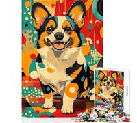 Adults 1000 Piece Jigsaw Puzzle Corgi in Retro Style(无水 Jigsaw Puzzles 1000 Relaxing Games Secret Santa Gifts Suitable for Couples (50x75cm)
