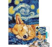 Adults 1000 Piece Jigsaw Puzzle Corgi in Starry Night Jigsaws for Adults Fun Games Analysis And Logic Parent-child Interaction (Size 50x75cm)