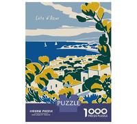 Adults 1000 Piece Jigsaw Puzzle Côte DAzur Travel Jigsaw for Adults Brain Teaser Game Staycation Kill Time Parent-child Interaction 38x26cm/1000pcs