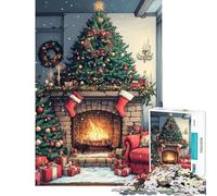 Adults 1000 Piece Jigsaw Puzzle Cozy Christmas Fireplace Funny Jigsaws for Adults Fun Games Analysis And Logic Parent-child Interaction (Size 38x52cm)