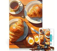 Adults 1000 Piece Jigsaw Puzzle Croissant Breakfast Still Life Smooth Cut Art Smart Brain Activity Leisure Time Fun Xmas Decor Gift (50x75cm)