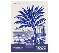 Adults 1000 Piece Jigsaw Puzzle Cuban Beach Scene with Palm Tree Jigsaws for Adults Relaxing Games Stress Reliever Parent-child Interaction 52x38cm/1000pcs