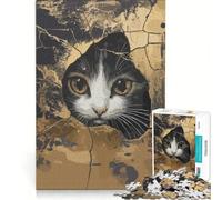 Adults 1000 Piece Jigsaw Puzzle Curious Cat Peeking Through Crack, Educational Game, Improve Memory, Unique Gifts for Birthday And Christmas 38x52cm