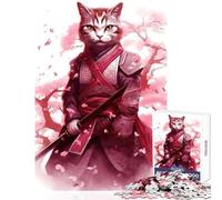 Adults 1000 Piece Jigsaw Puzzle Cute Cat Samurai Puzzles for Teenagers Hand Speed Race Difficult And Challenge Learning Educational Toys (38x26cm)