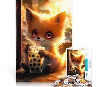 Adults 1000 Piece Jigsaw Puzzle Cute Fox Drinking Boba Tea Pädagogisches Familienspiel Geschenk zum Geburtstag75x50cm