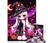 Adults 1000 Piece Jigsaw Puzzle Cute Halloween Witch with Trick Or Treat Pumpkin Jigsaws for Adults Puzzle Difficult Hard Wishlist with Santa Claus Birthday Present,Travel Gifts, (38x26cm)