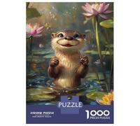 Adults 1000 Piece Jigsaw Puzzle Cute Otter in Lotus Pond Jigsaw for Adults Brain Teaser Game Staycation Kill Time Parent-child Interaction 52x38cm/1000pcs