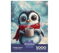Adults 1000 Piece Jigsaw Puzzle Cute Penguin with Coffee-3 Jigsaws for Adults Brain Teaser Game But Fun And Humorous Difficult And Challenge 70x50cm/1000pcs