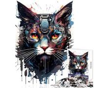 Adults 1000 Piece Jigsaw Puzzle Cyborg Cat Painting Educational Toy Birthday Gift Impossible Game Improving Love between Couples Size 50x75cm